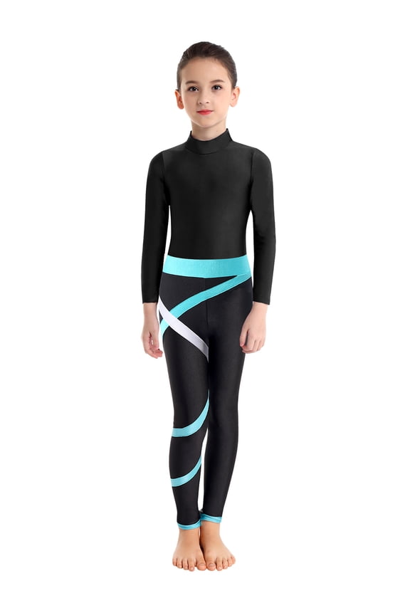 Girls Gymnastics Outfits Kids Dance Ballet Leotard and Stretch Leggings Set Athletic Biketard Green 7-8