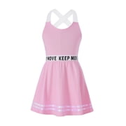 Fldy Girls Tennis Golf Dress Criss Cross Shoulder Straps Sleeveless Dress Workout Dance Dress Pink 6
