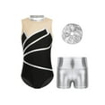 thumbnail image 1 of Fldy Kids 3 Piece Dance Outfit Girls Ballet Leotard and Shiny Metallic Shorts Hair Ties Set Silver 8, 1 of 7