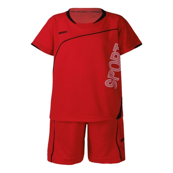 Fldy Kids Boys Basketball Soccer Jerseys Short Sleeve T-Shirt and Sports Shorts Set Team Uniform Red 8