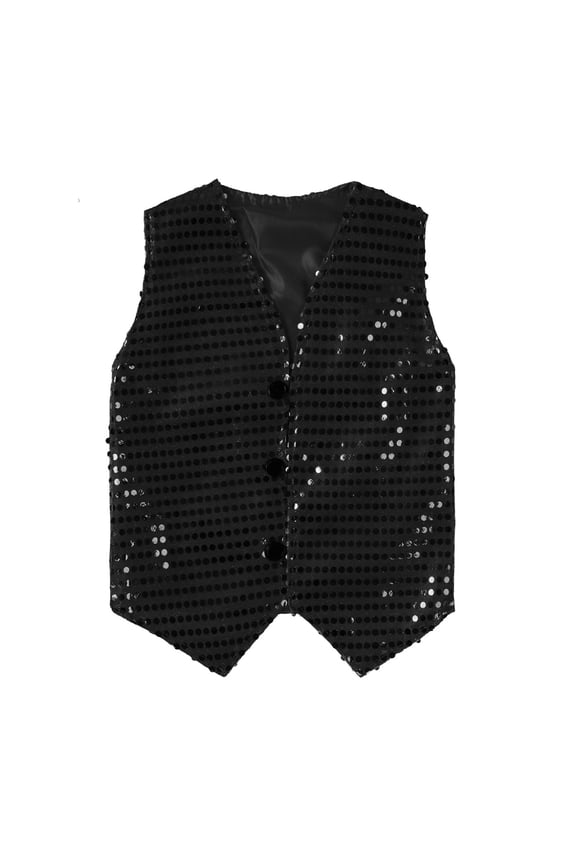 Kids Boys Girls Hip-hop Jazz Dance Costume Sequins Jacket Vest Waistcoat Stage Performance Party Black 130