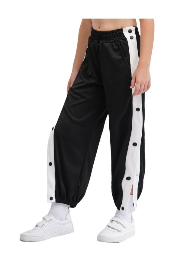 Kids Boys Post Surgery Pants Tear Away Button Trousers Basketball Track Bottom Jogging Pants Black 150