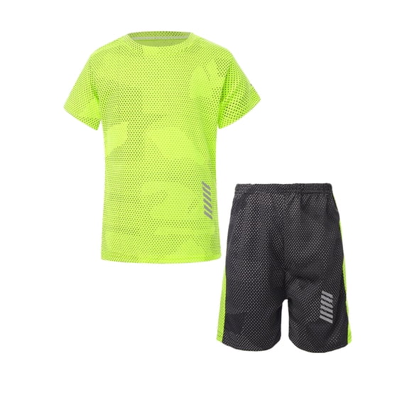 Fldy Kids Boys Soccer Jerseys Quick Dry Athletic T-Shirt and Short Sets Workout Football Activewear Fluorescent_Green 18-24 Months