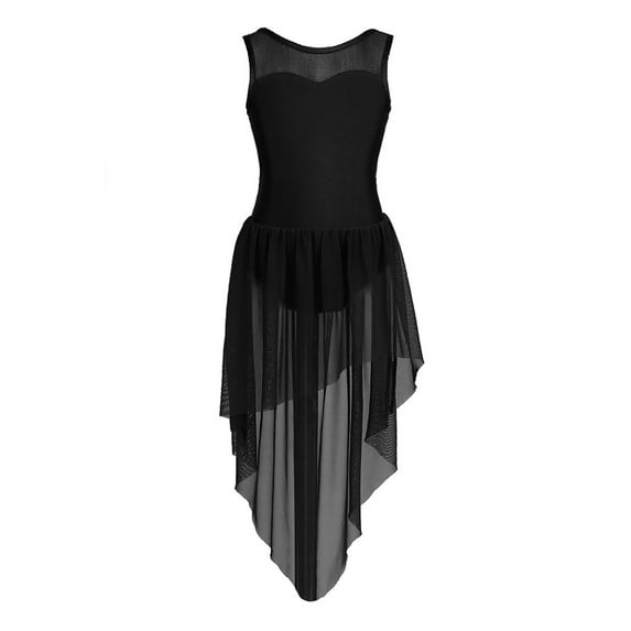 Fldy Kids Girl's Lyrical Dress Cutout Back Irregular High-Low Skirt Sleeveless Dance Competition Costumes Black 6