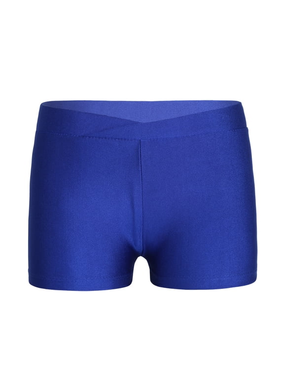 Kids Girls Basic Stretchy Sports V-front Booty Short Boy-cut Bottom Ballet Dance Yoga Hot Pants Underwear Royal Blue 10