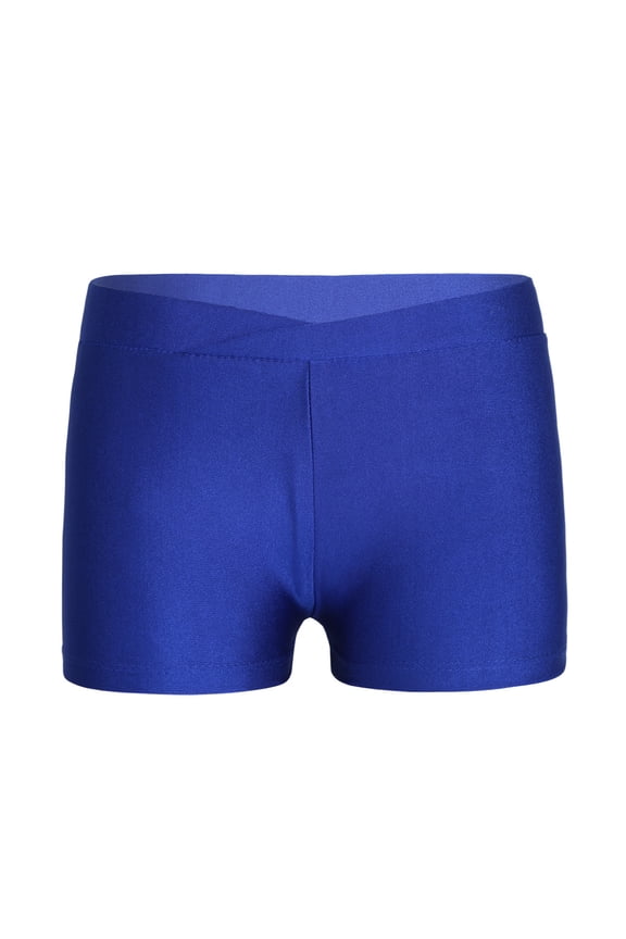 Kids Girls Basic Stretchy Sports V-front Booty Short Boy-cut Bottom Ballet Dance Yoga Hot Pants Underwear Royal Blue 8