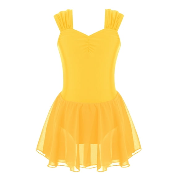 Fldy Kids Girls Camisole Gymnastics Leotard Dress Classic Ballet Lyrical Modern Dance Performance Yellow 8