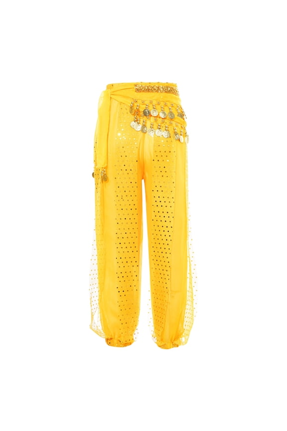 Kids Girls Chiffon Belly Dance Harem Pants Tribal Arabic Halloween Trousers Performance Bottoms Yellow L