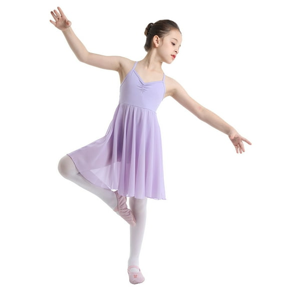 Fldy Kids Girls Criss Cross Ballet Dance Tutu Dress Gymnastics Dress Leotard Latin Lyrical Dresses Lavender M