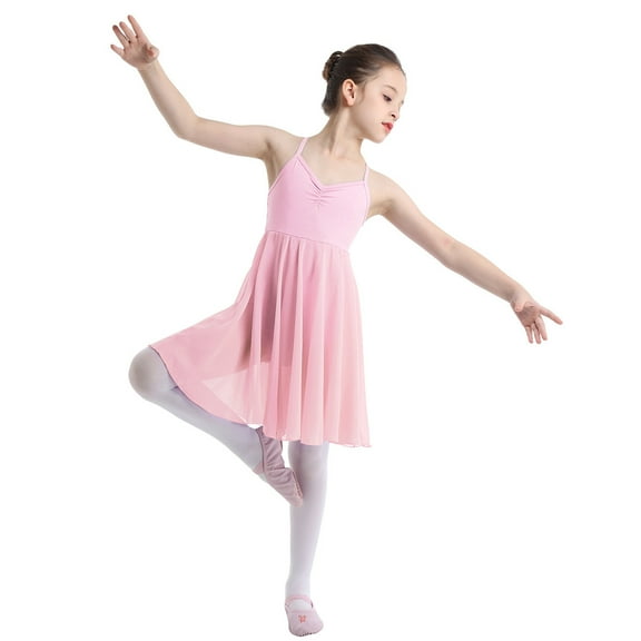 Fldy Kids Girls Criss Cross Ballet Dance Tutu Dress Gymnastics Dress Leotard Latin Lyrical Dresses Pink XL