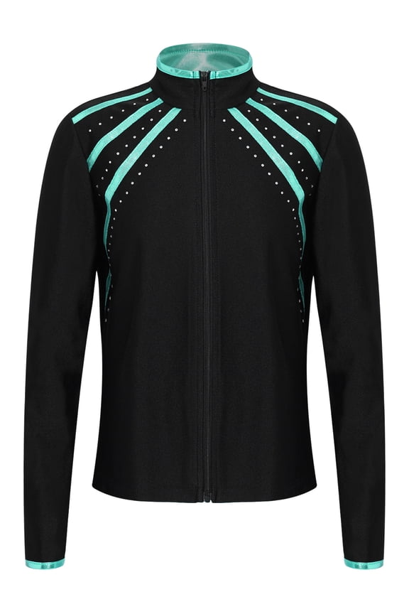Kids Girls Figure Skating Jackets Athletic Jacket Sweatshirts Ice Skating Gym Training Tops Blue Green 10