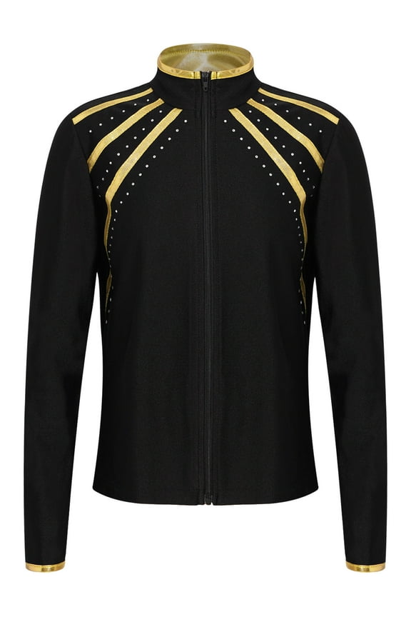 Kids Girls Figure Skating Jackets Athletic Jacket Sweatshirts Ice Skating Gym Training Tops Gold 14