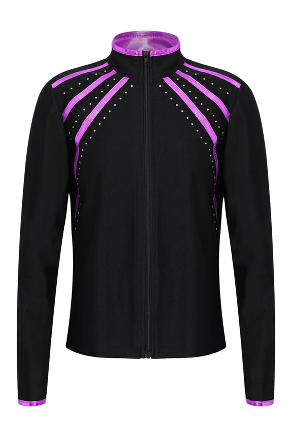 Kids Girls Figure Skating Jackets Athletic Jacket Sweatshirts Ice Skating Gym Training Tops Purple 8