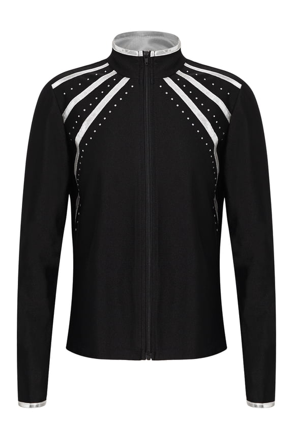 Kids Girls Figure Skating Jackets Athletic Jacket Sweatshirts Ice Skating Gym Training Tops Silver 8