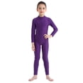 thumbnail image 1 of Fldy Kids Girls Long Sleeve Ballet Dance Outfit Yoga Unitard Leotard Bodysuit Gymnastic Jumpsuit Purple 4XL, 1 of 7