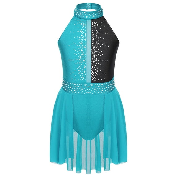 Fldy Kids Girls Lyrical Dance Dress Ballet Leotard Latin Dancewear Modern Contemporary Ballerina Green&Black 8