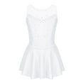 thumbnail image 1 of Fldy Kids Girls Rhinestone Mesh Splice Ballet Leotard Skirt Lyrical Dance Ice Skating Dress White 6, 1 of 7