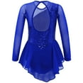 thumbnail image 1 of Fldy Kids Girls Shiny Long Sleeve Ice Skating Dress Mesh Splice Ballet Dance Leotard Skirts Ballerina Royal Blue 14, 1 of 5