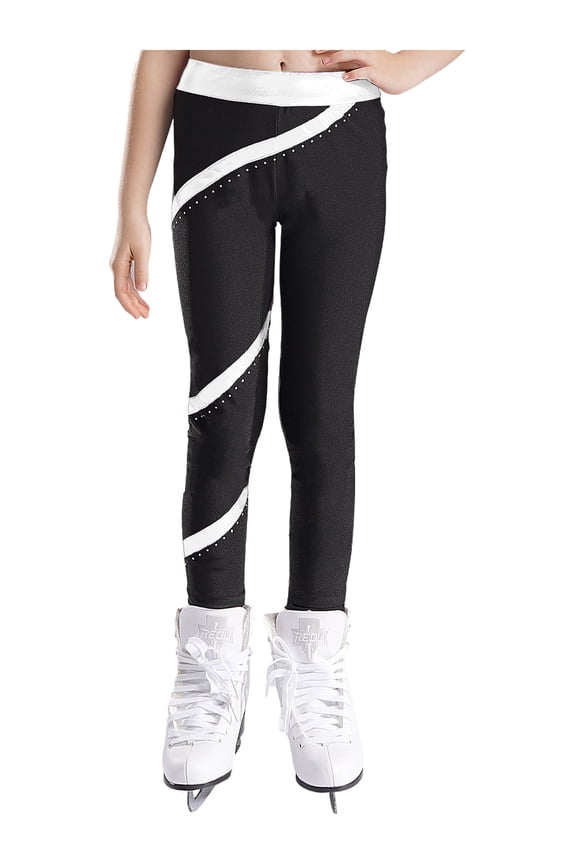 Girls Spiral Figure Ice Skating Pants Leggings Shiny Metallic Gymnastics Ballet Dance Pants Silver 10