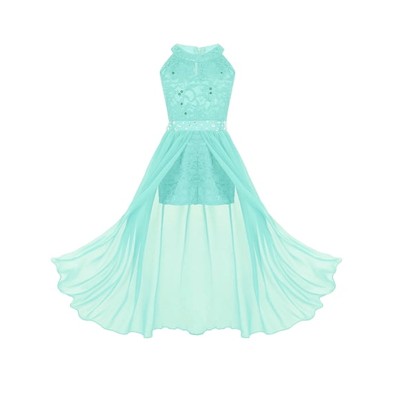 Fldy Kids Girls Shiny Sequins Flower Dress Sparkle Wedding Pageant Dance Romper Maxi Gown Dresses Mint Green 16