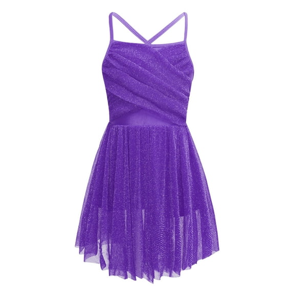 Fldy Kids Girls Sleeveless Ballet Tutu Dress Performance Dance Costume Dancewear Wedding Dresses Purple 16