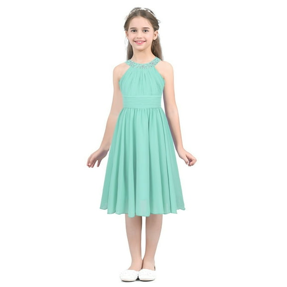 Fldy Kids Girls Sleeveless Pageant Formal Ball Gown Chiffon Wedding Junior Bridesmaid Dress Mint Green 12