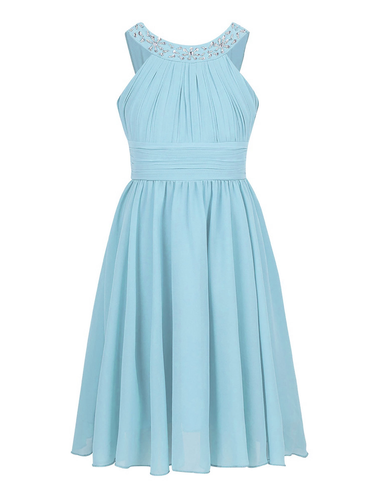 pale blue junior bridesmaid dresses Wedtrend Dusty Blue Junior Bridesmaid Dress A-line V-Neck Chiffon Wedding  Party Dress – WEDTREND main image 0