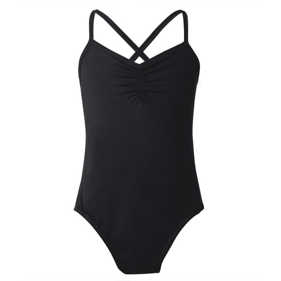 Fldy Kids Girls Spaghetti Shoulder Straps Crisscross Back Bodysuit Ballet Dance Leotard Black S