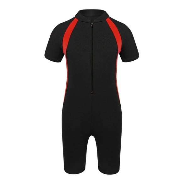 Fldy Kids One Piece Shorty Swimsuit Zipper Front Rash Guard Swimwear Quick Dry Bathing Suit Wetsuit Black 10