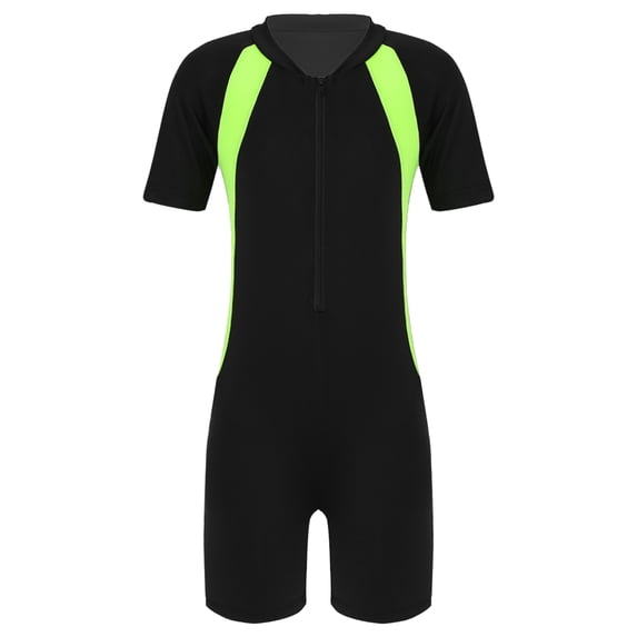 Fldy Kids One Piece Shorty Swimsuit Zipper Front Rash Guard Swimwear Quick Dry Bathing Suit Wetsuit Black Yellow 14