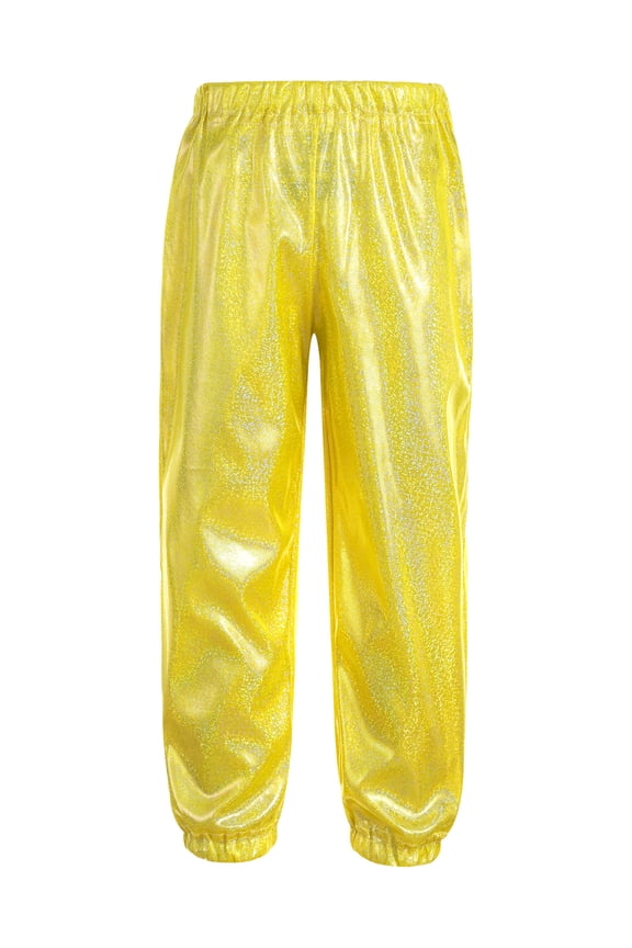 Kids Shiny Metallic Harem Pants Girls Jazz Hip Hop Dance Costumes Street Dancing Bottoms Gold 2-3