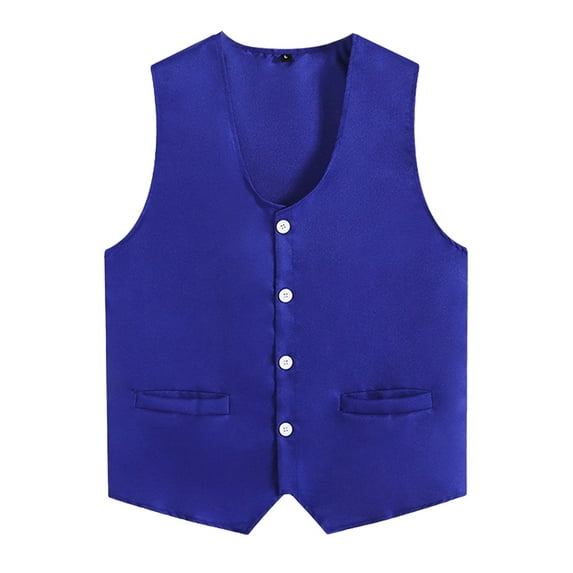 Fldy Kids Volunteer Activities Vest Solid Color Button Down Waistcoat Boys Girls Waiter Uniform Blue 14-15