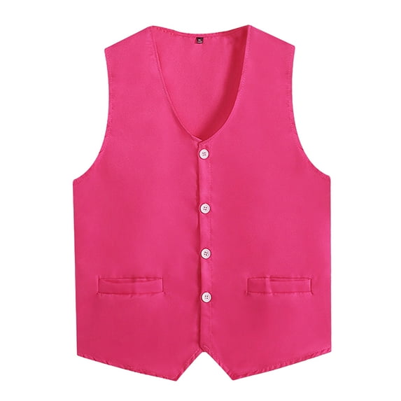 Fldy Kids Volunteer Activities Vest Solid Color Button Down Waistcoat Boys Girls Waiter Uniform Hot Pink 14-15