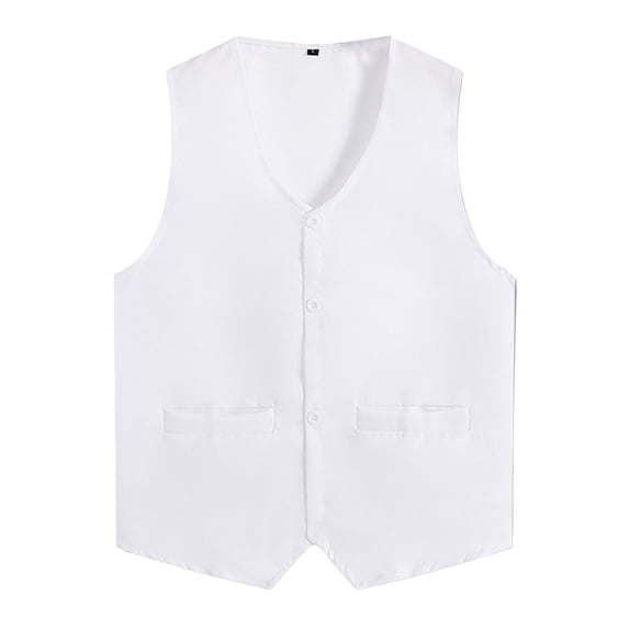 Fldy Kids Volunteer Activities Vest Solid Color Button Down Waistcoat Boys Girls Waiter Uniform White 11-12