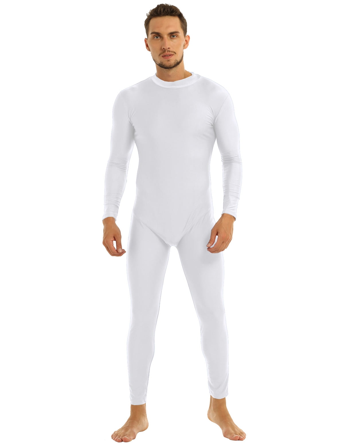 Fldy Men Long Sleeve Catsuit Bodysuit Zipper Front One-piece