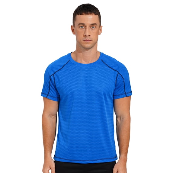 Fldy Men's Quick Dry Running T-Shirts Short Sleeve Athletic Shirts Gym Workout Training Tee Tops Lake Blue 5XL
