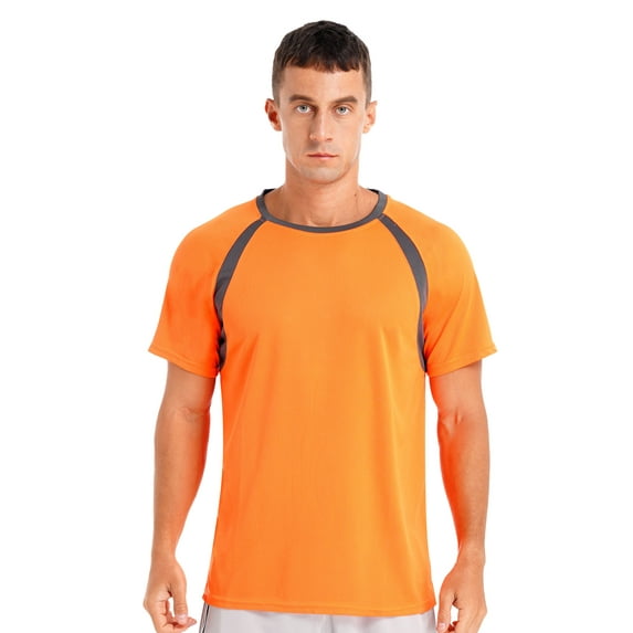 Fldy Mens Running Athletic T-Shirt Gym Workout Sports Shirt Short-Sleeve Sun Protection Rash Guard Orange L