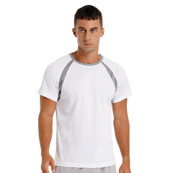 Fldy Mens Running Athletic T-Shirt Gym Workout Sports Shirt Short-Sleeve Sun Protection Rash Guard White XXL