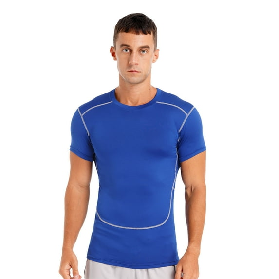 Fldy Mens Short Sleeve UPF 50+ Rash Guard Quick Dry Water Surf Swimming Shirt Gym Running Shirt Blue M