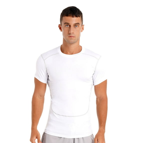 Fldy Mens Short Sleeve UPF 50+ Rash Guard Quick Dry Water Surf Swimming Shirt Gym Running Shirt White S