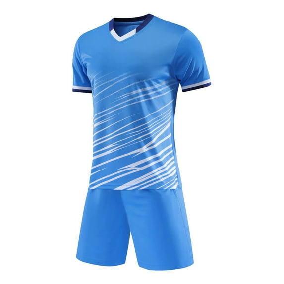 Fldy Mens Soccer Uniform Short Sleeve Athletic Jersey with Shorts Set Basketball Football Sports Outfits Blue 10-11