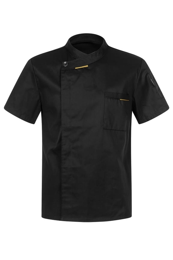 Unisex Professional Chef Coat Canteen Restaurant Kitchen Chef Jacket Cook Work Uniform For Men Black Short Sleeve L