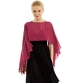 thumbnail image 1 of Fldy Woman Chiffon Cape Wrap Shawl Capelet Poncho Bridesmaid Shrug Cover Up for Wedding Evening Dress Burgundy One Size, 1 of 7