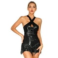 thumbnail image 1 of Fldy Women Sleeveless Crisscross Glitter Sequins Jazz Latin Tango Salsa Dance Dress Gymnastics Black L, 1 of 7