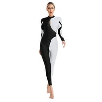 Fldy Women's Gymnastic Leotard Full Length Bodycon Unitard Jumpsuit Figure Ice Skating Dance Costume White L