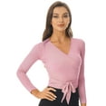 thumbnail image 1 of Fldy Womens Ballet Wrap Tops Gymnastics Dancewear Long Sleeve Dance Shirts Knitted Sweater Tops Pink XXL, 1 of 6