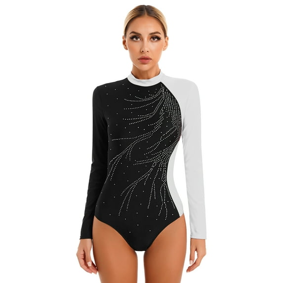 Fldy Womens Gymnastics Leotards Long Sleeve Biketard Shiny Dance Ballet Unitards Gym Yoga Bodysuit White S