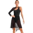 thumbnail image 1 of Fldy Womens Sequins Backless Ballet Figure Ice Skating Dress High Low Mesh Lyrical Dance Modern Latin Black M, 1 of 7