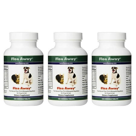 Flea Away All Natural Flea, Tick, and Mosquito Repellent for Dogs and Cats, 100 Chewable Tablets 3 Pack