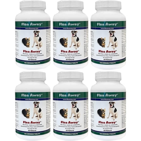 Flea Away All Natural Flea, Tick, and Mosquito Repellent for Dogs and Cats, 100 Chewable Tablets, 6 Pack
